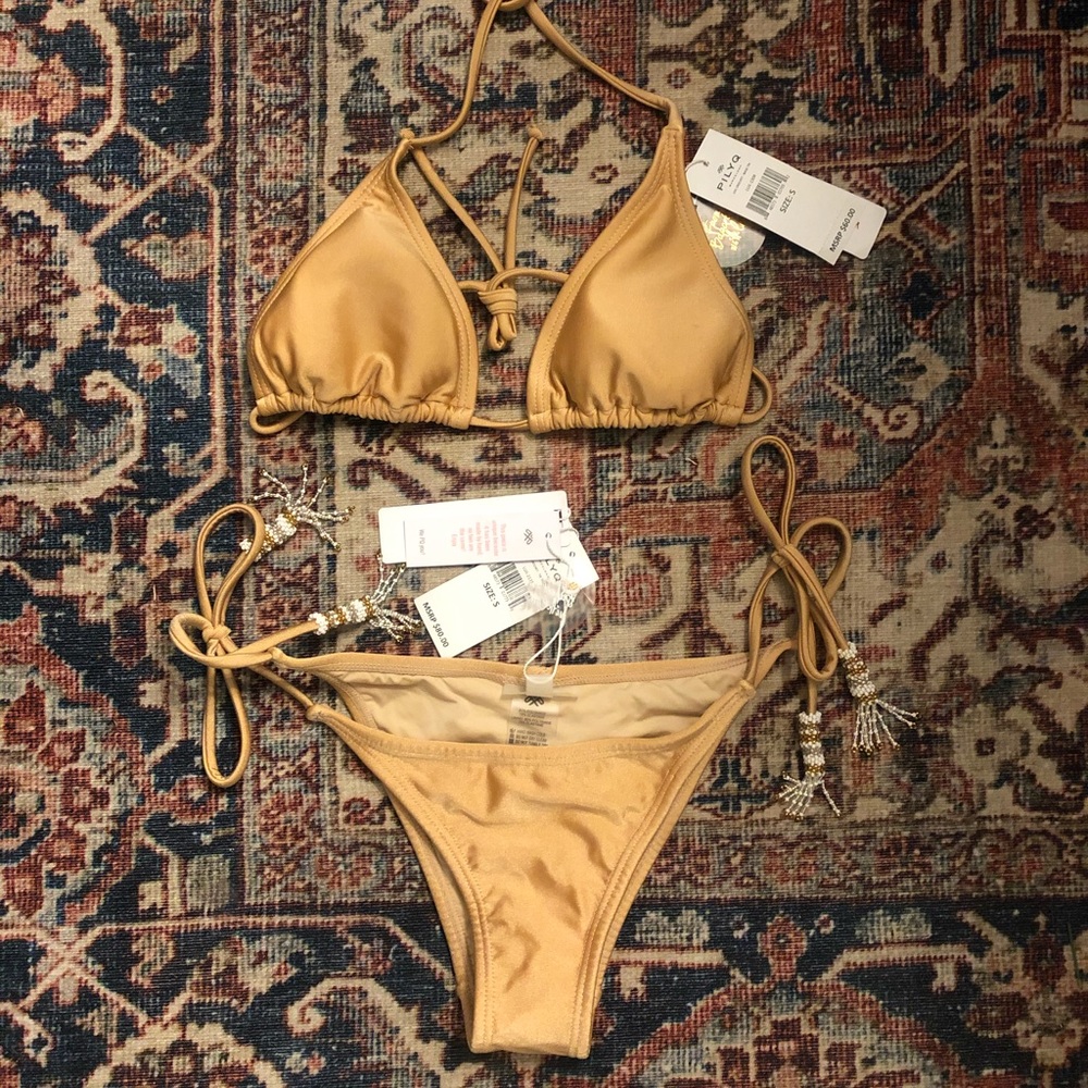 PILYQ Barcelona string bikini with beaded tassels